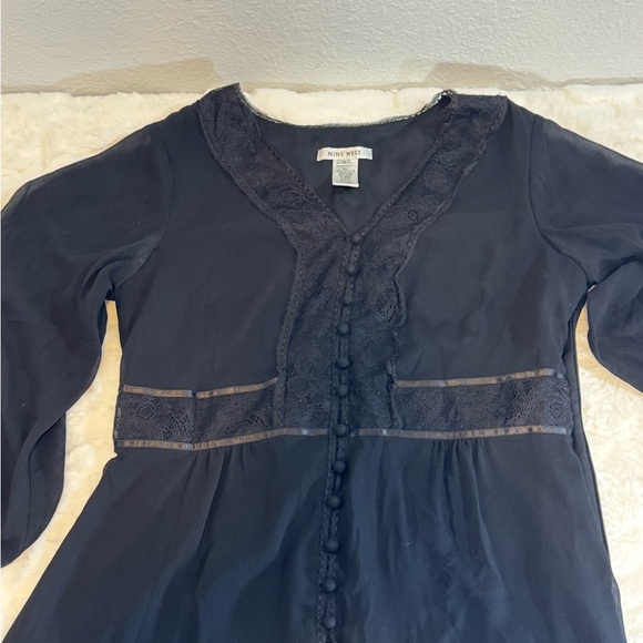 Nine West Black Lace Blouse long sleeve - Picture 8 of 13